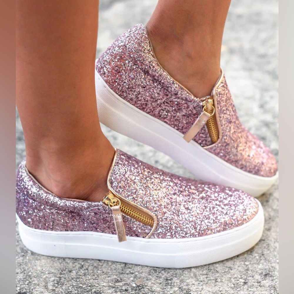 Timothy Rose Gold Sneakers Women’s Size 8.5 Double Side Zip.